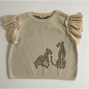 Entro Sweater Knit Top Cheetah Leopard Print Ruffle Sleeve Cream‎ S